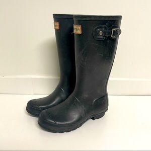 HUNTER Original Girl's Tall Black Rubber Matte Rain Boots Size 3